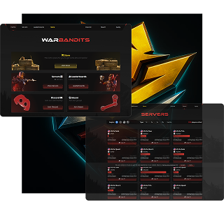 Warbandits site screenshots on top of the warbandits logo